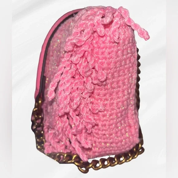 NWT! Kurt Geiger London Medium Crochet Kensington Crossbody Bag, Open Pink - Picture 7 of 13